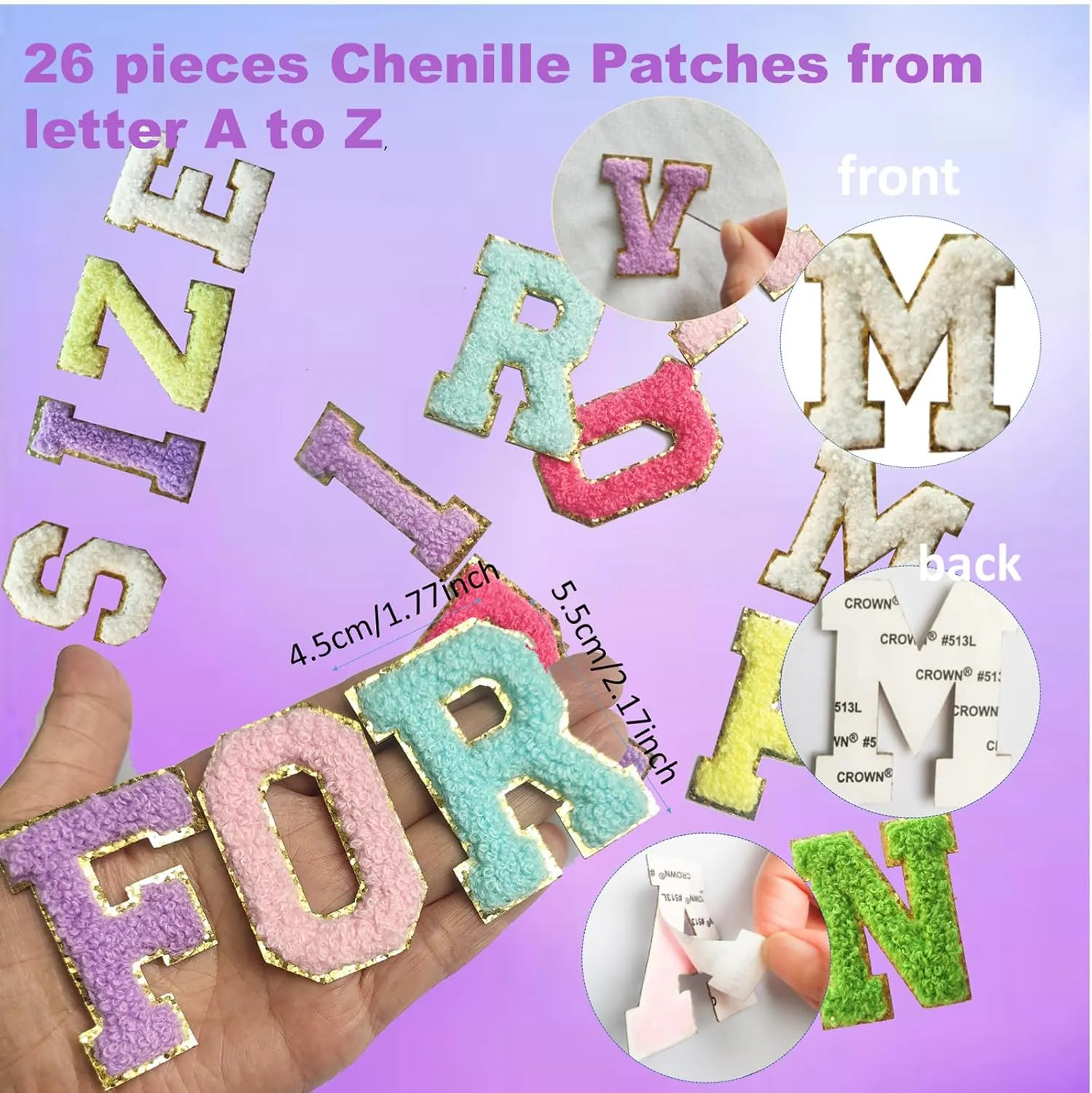 104 pcs Self Adhesive Chenille Letter Patches,Iron on Preppy Varsity Applique Initial Embroidered Letters Patches Sticker for Clothing Backpacks Bags Mixed-Colors