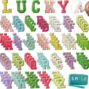 104 pcs Self Adhesive Chenille Letter Patches,Iron on Preppy Varsity Applique Initial Embroidered Letters Patches Sticker for Clothing Backpacks Bags Mixed-Colors