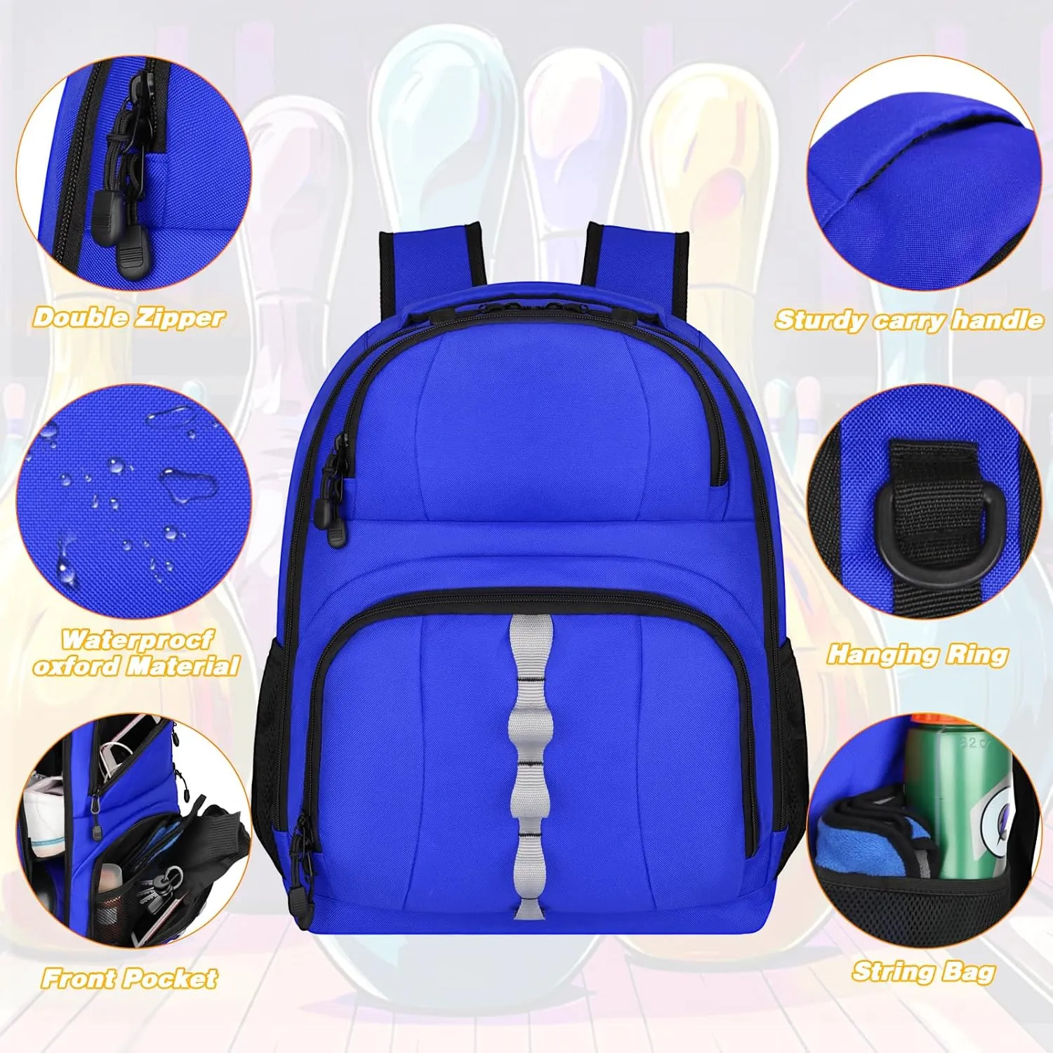 2 Ball Bowling Backpack,Bowling Ball Bag with Shoe Compartment & Portective Foam Padded, Fits Shoes Up to US Size 16