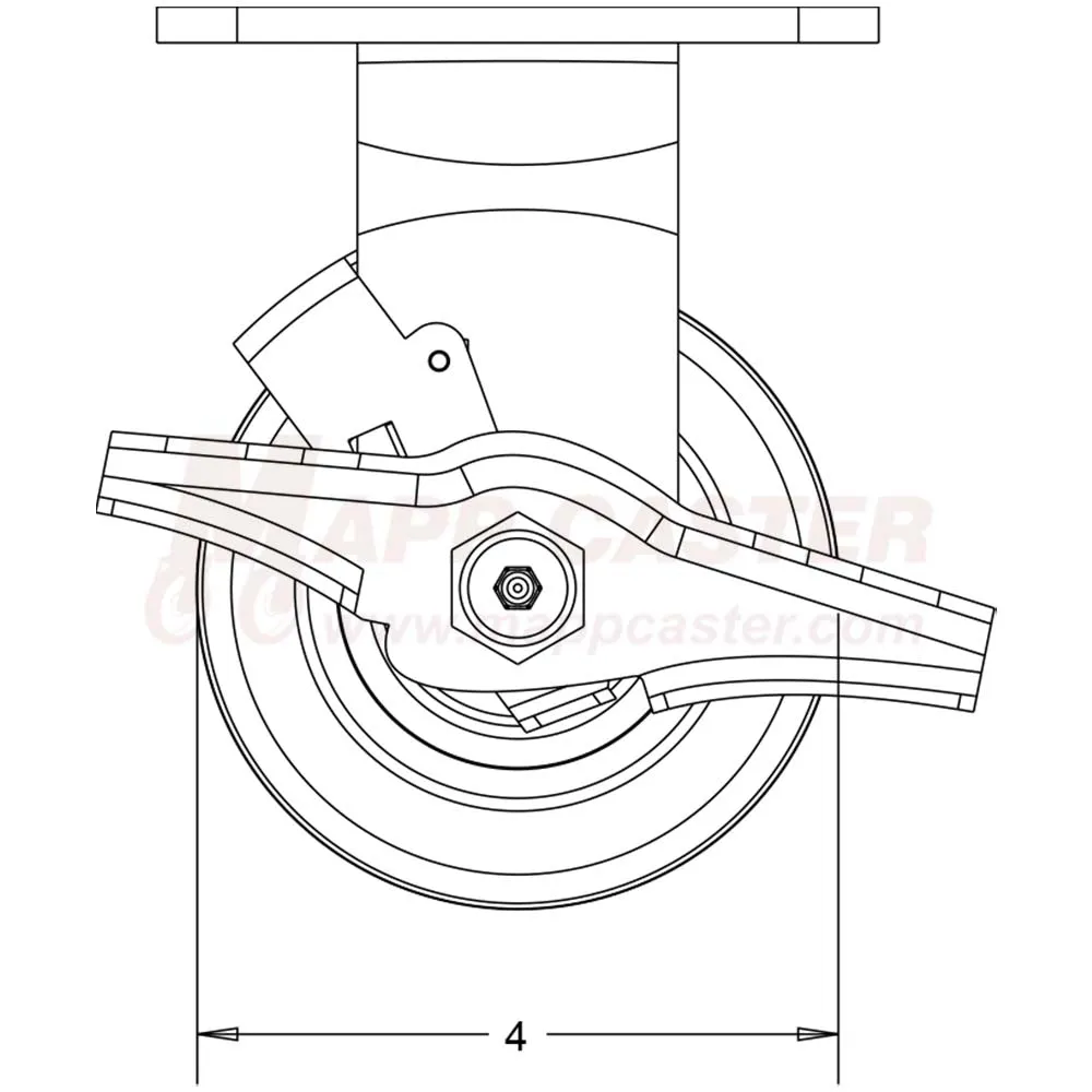 4" x 2" Patriot Polyurethane on Polyolefin Core Wheel Rigid Brake Caster - 600 Lbs Capacity