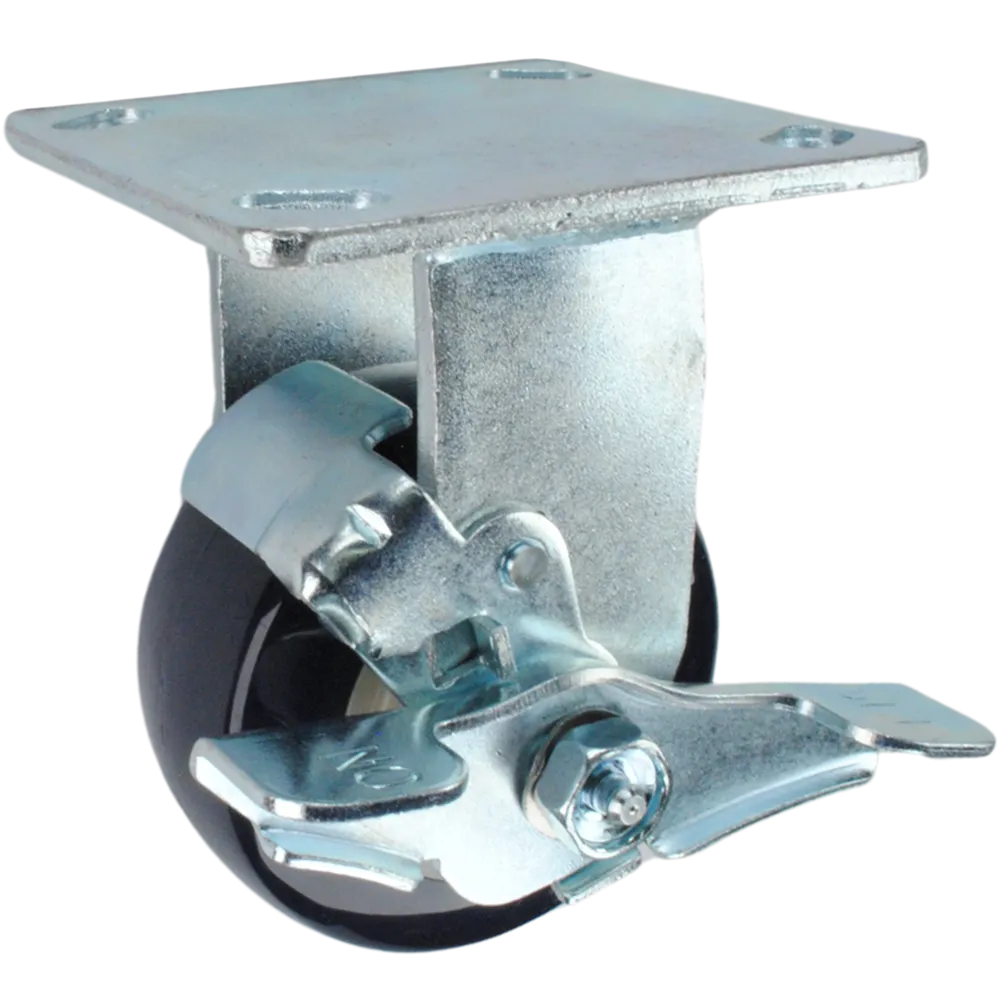 4" x 2" Patriot Polyurethane on Polyolefin Core Wheel Rigid Brake Caster - 600 Lbs Capacity