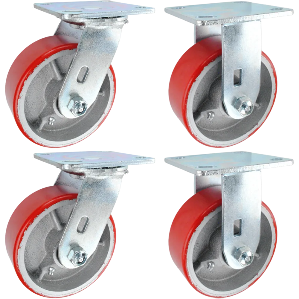 5" x 2" Red Polyurethane on Iron Wheel Caster Dumpster Kit