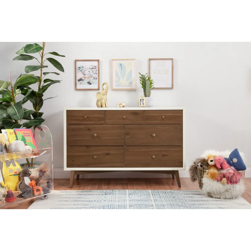 Babyletto Palma 7-Drawer Double Dresser - White and Natural Walnut