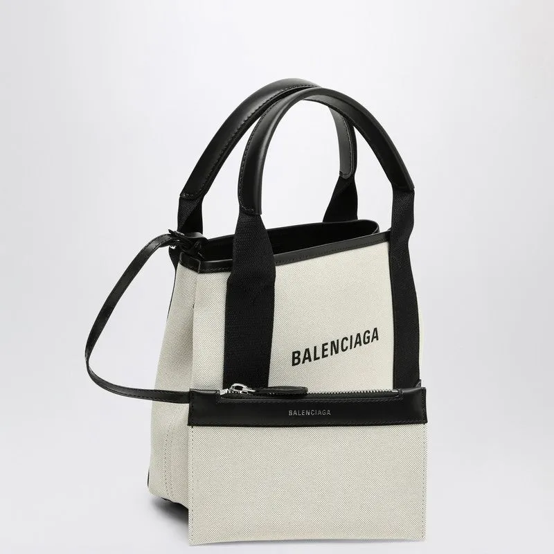 Balenciaga Navy Xs Beige/Black Canvas And Leather Cabas Bag Women