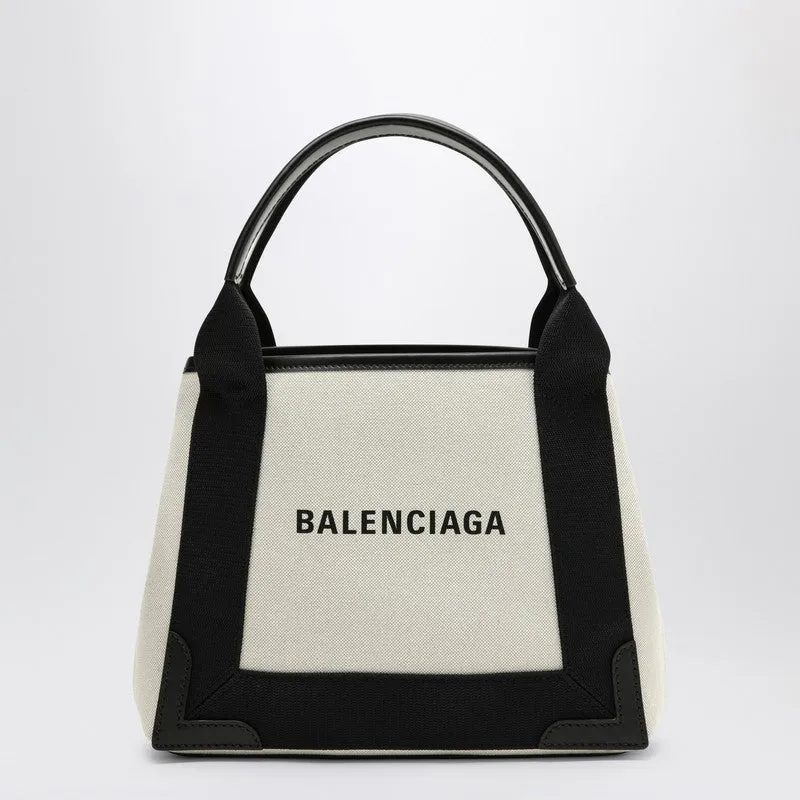 Balenciaga Navy Xs Beige/Black Canvas And Leather Cabas Bag Women