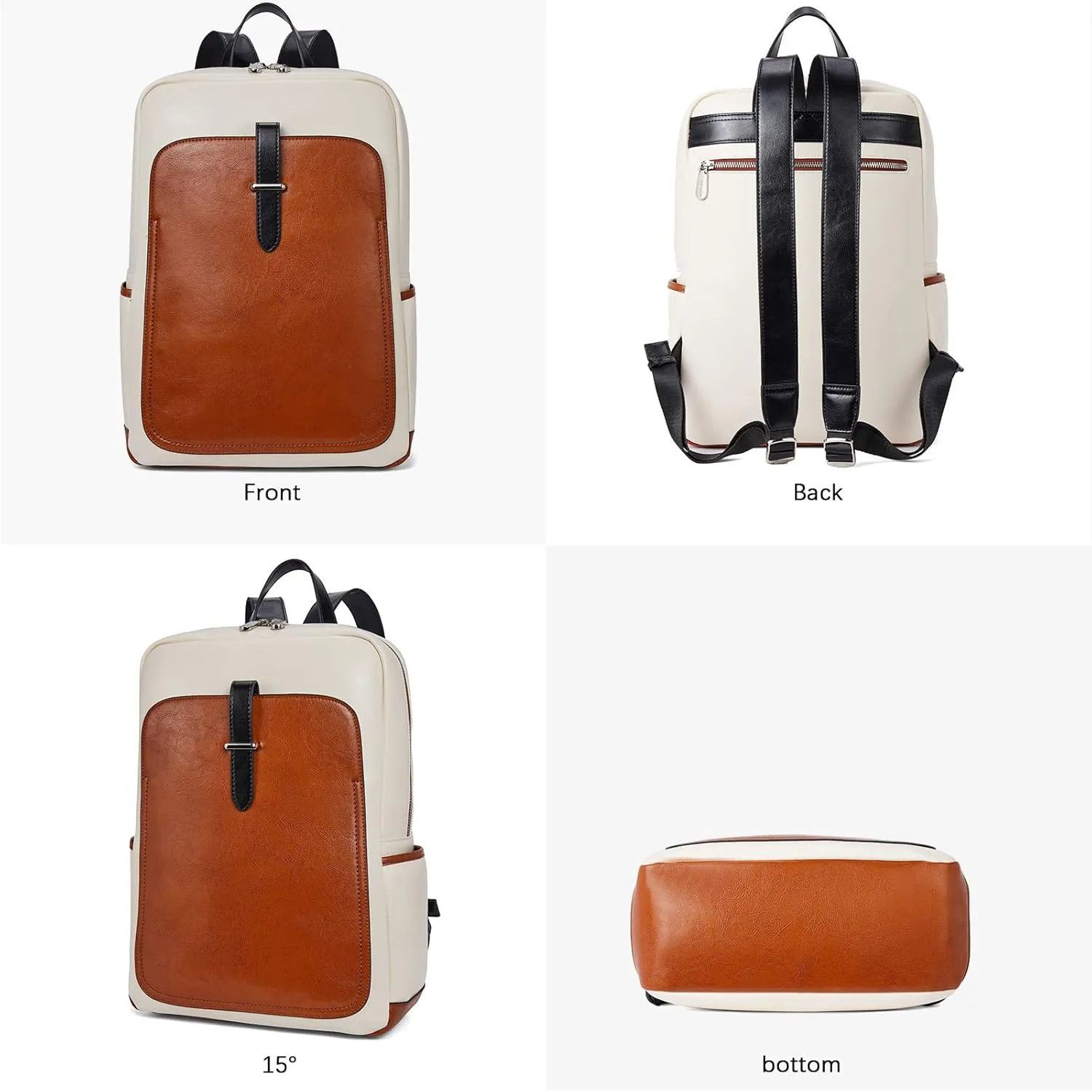 BOSTANTEN Leather Laptop Backpack for Women,15.6 inch Computer Backpack Purse College Daypack Work Travel Bag Beige-brown