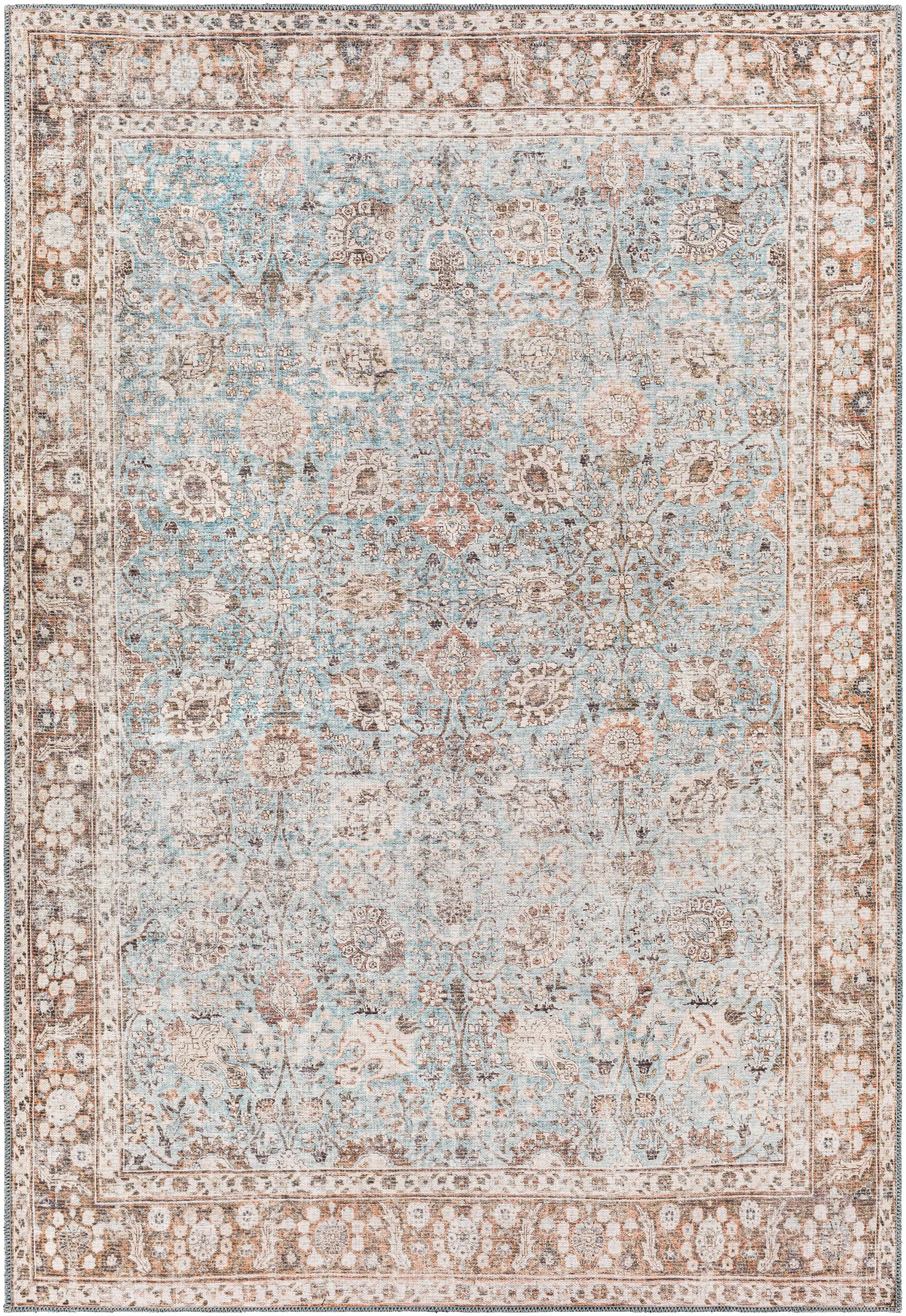 Brown Blue Dauis Vintage Washable Rug