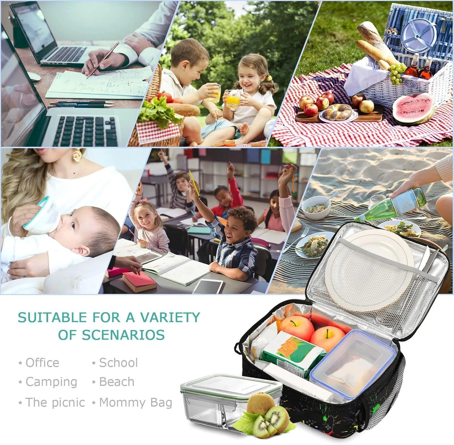 Cool Game Lunch Bag for Women Men with Adjustable Shoulder Strap, Large Capacity, Water and Stain Resistant, Suitable for Outdoor Activities