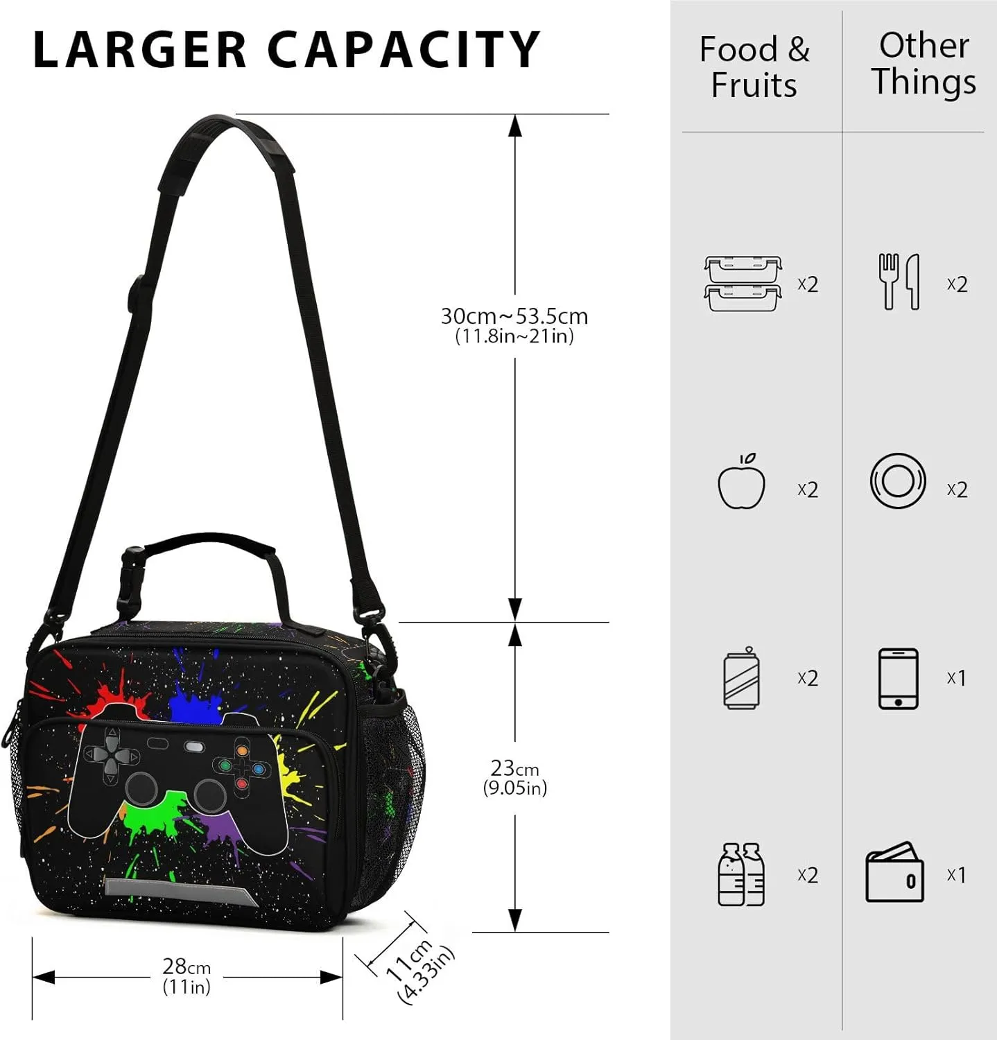 Cool Game Lunch Bag for Women Men with Adjustable Shoulder Strap, Large Capacity, Water and Stain Resistant, Suitable for Outdoor Activities