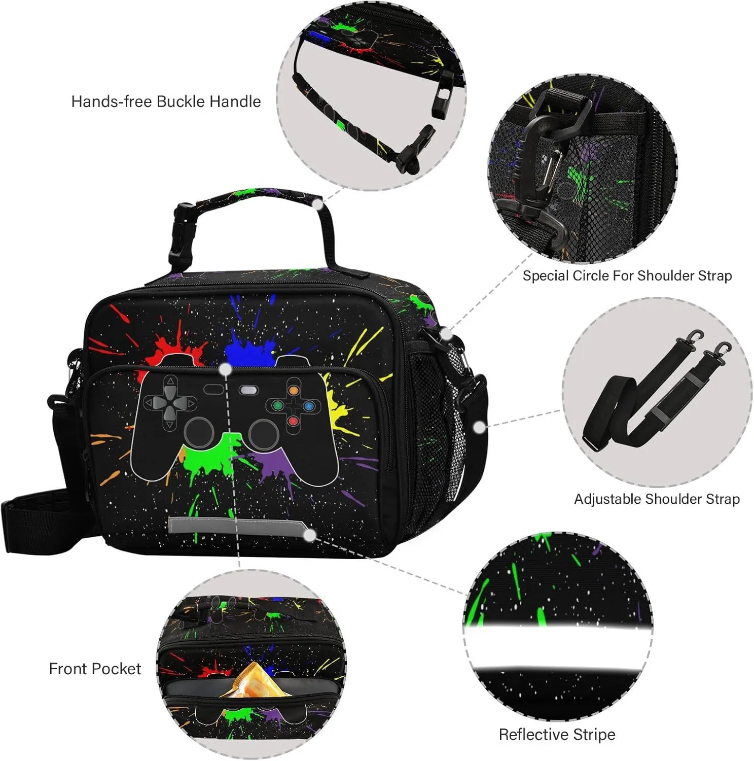 Cool Game Lunch Bag for Women Men with Adjustable Shoulder Strap, Large Capacity, Water and Stain Resistant, Suitable for Outdoor Activities