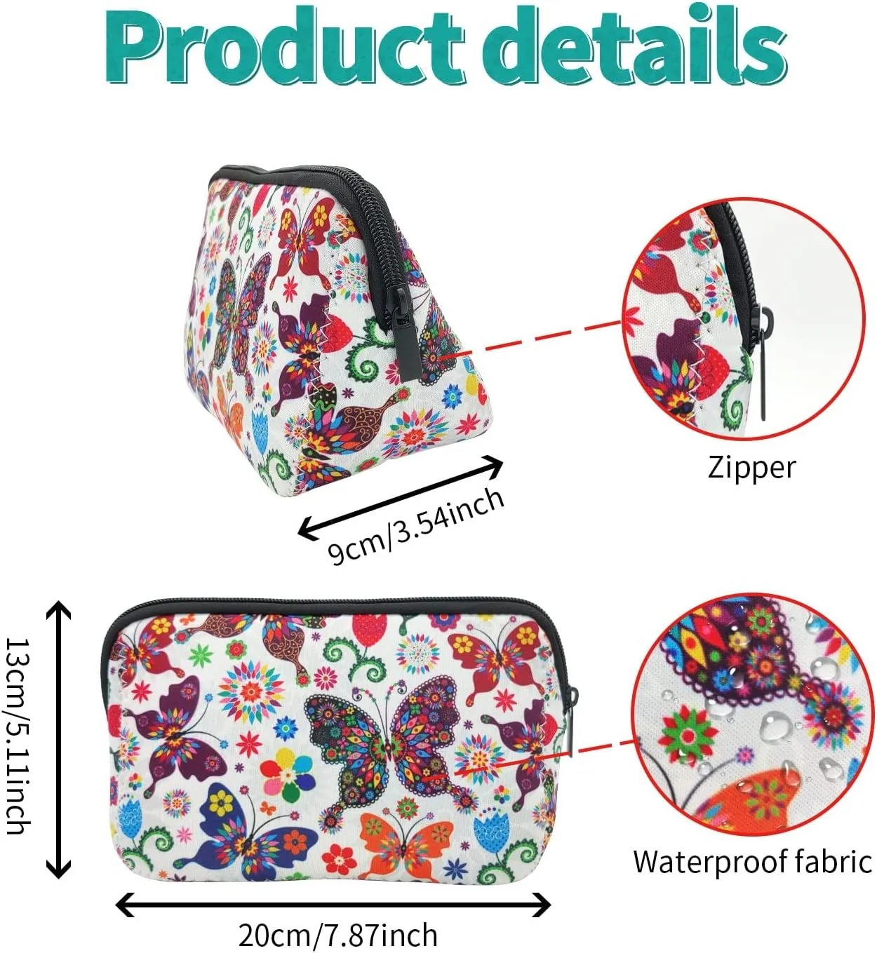 Cosmetic Bag Waterproof Neoprene Zipper Pouch Travel Portable Toiletry Makeup Bags Organizer Case for Women and Girls