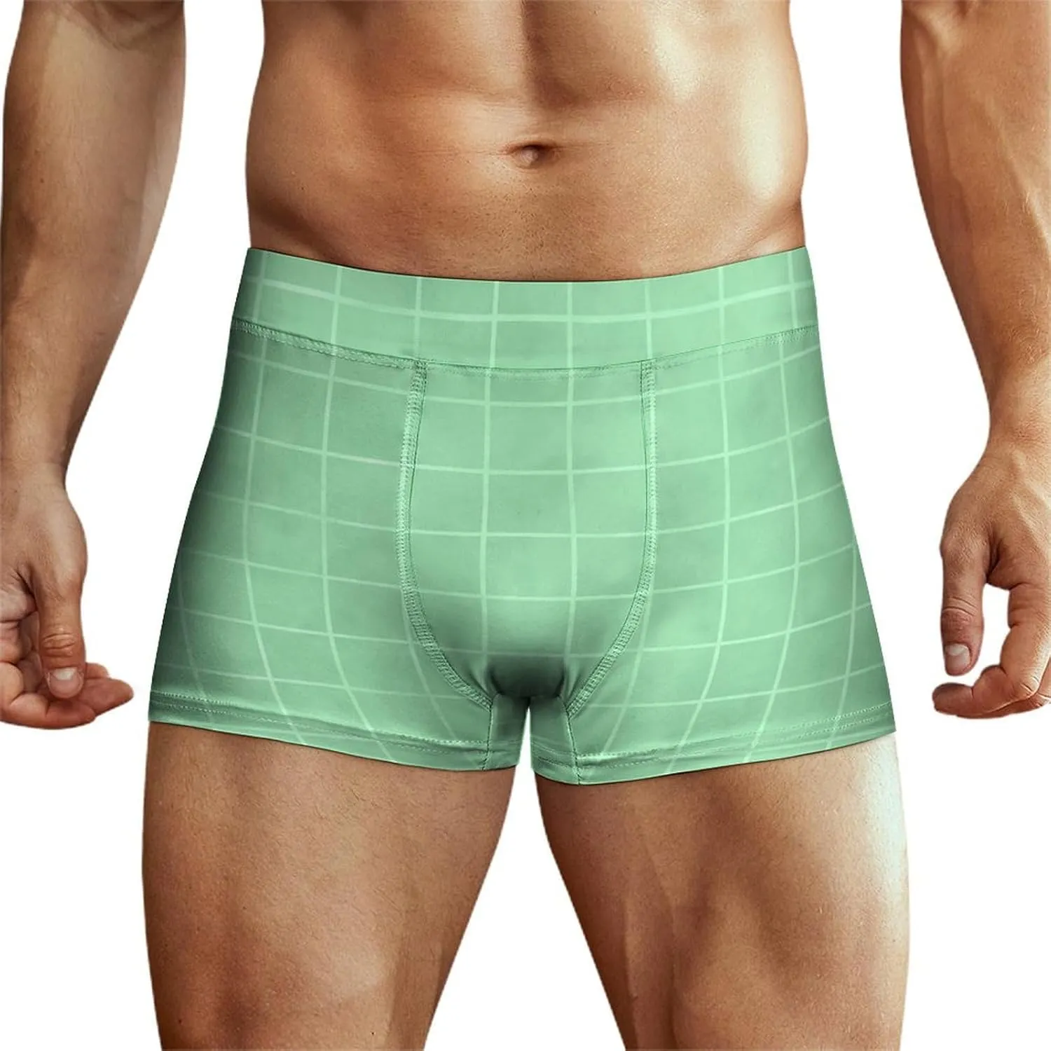 Cyan Hand Drawn Grid Print Mens Underwear, Soft Boxers for Men, Moisture-Wicking Breathable Boxer Briefs