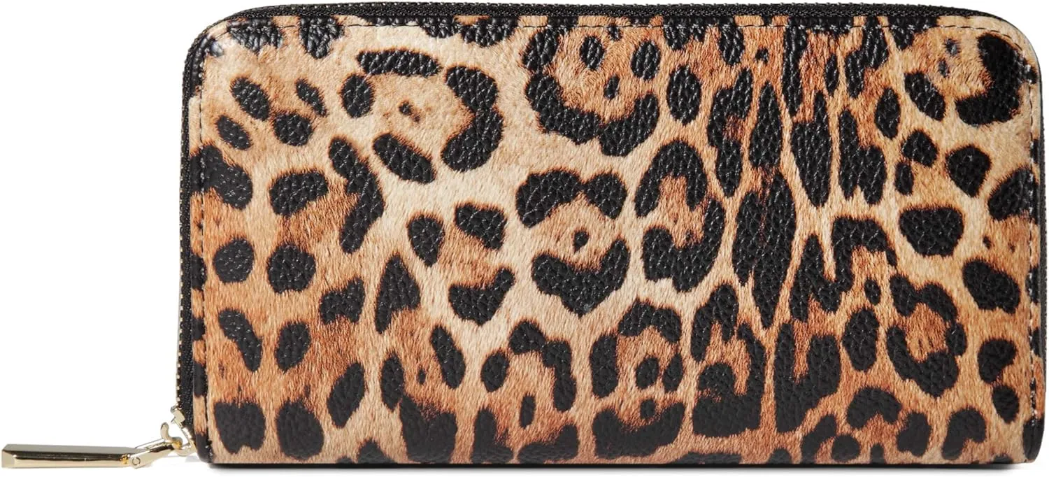 Daisy Rose Womens Zip-Around Wallet & Phone Clutch with RFID Blocking, PU Vegan Leather (Leopard)