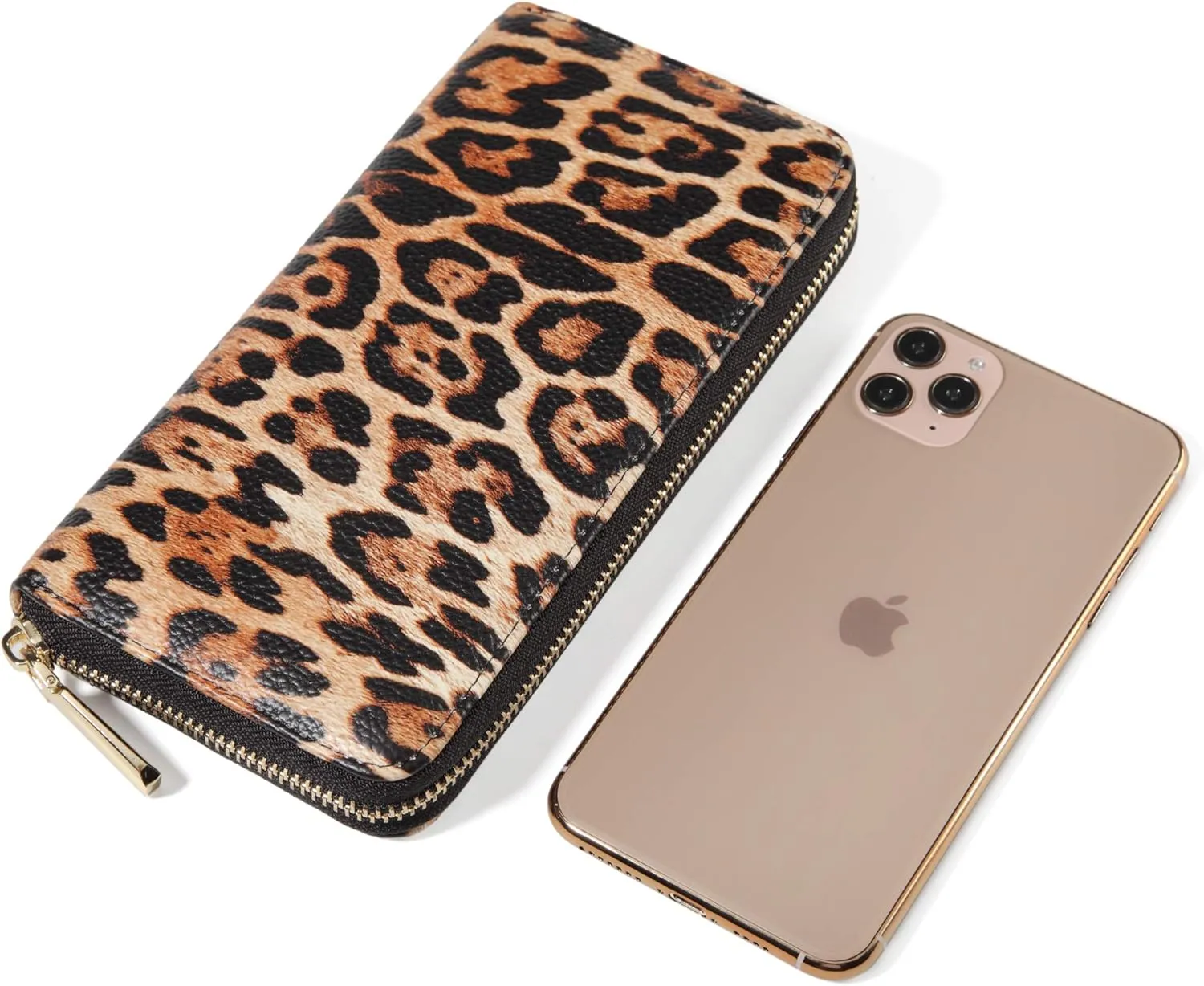 Daisy Rose Womens Zip-Around Wallet & Phone Clutch with RFID Blocking, PU Vegan Leather (Leopard)