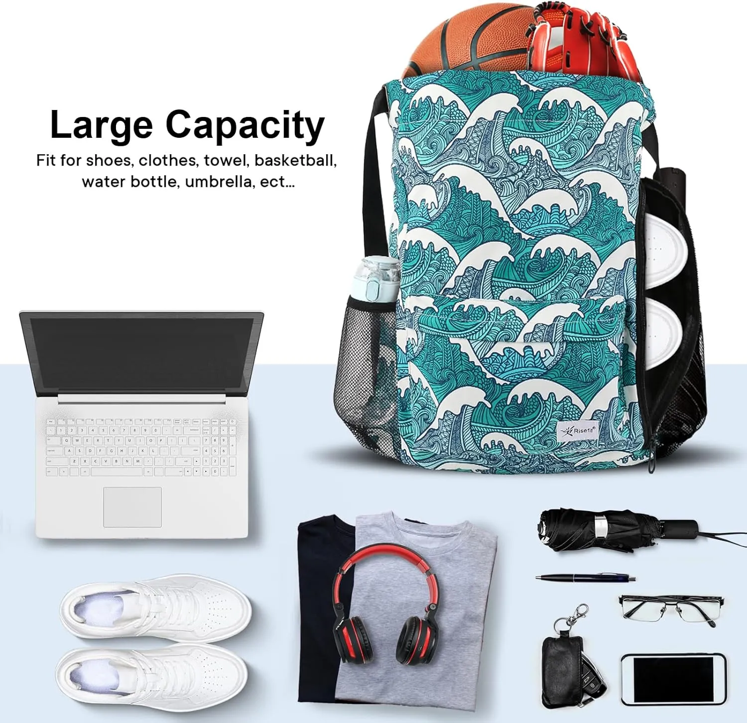 Drawstring Backpack with Mesh Pockets String Gym Bag Sackpack Sandproof Water Resistant Beach Backpack for Men Women