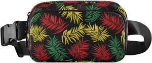Fanny Pack Belt Bag for Women Red Green Yellow Palm Leaves Pattern Fashion Crossbody Bag Waist Pack Sling Backpack with Adjustable Strap