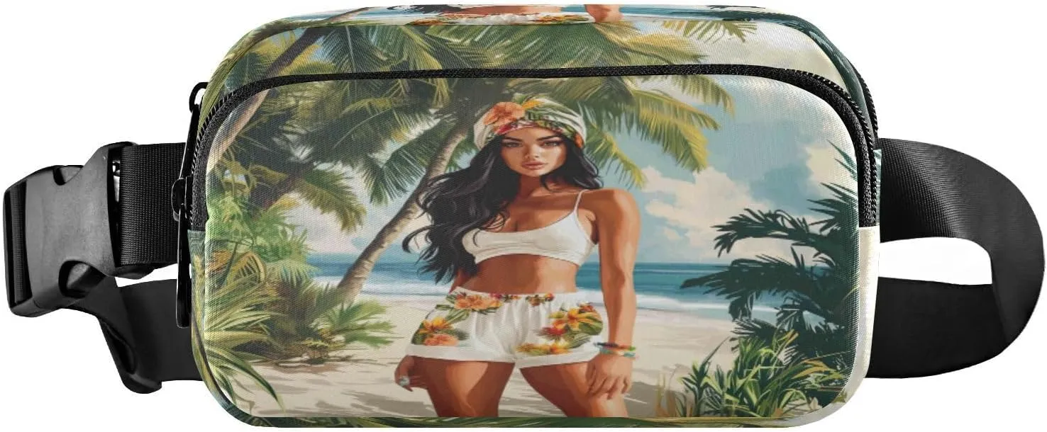 Fanny Packs for Women Men Belt Bag Waist Pouch Packs Crossbody Bags Running Hiking Fanny Pack for Girls Boys Black Woman Beach Palm