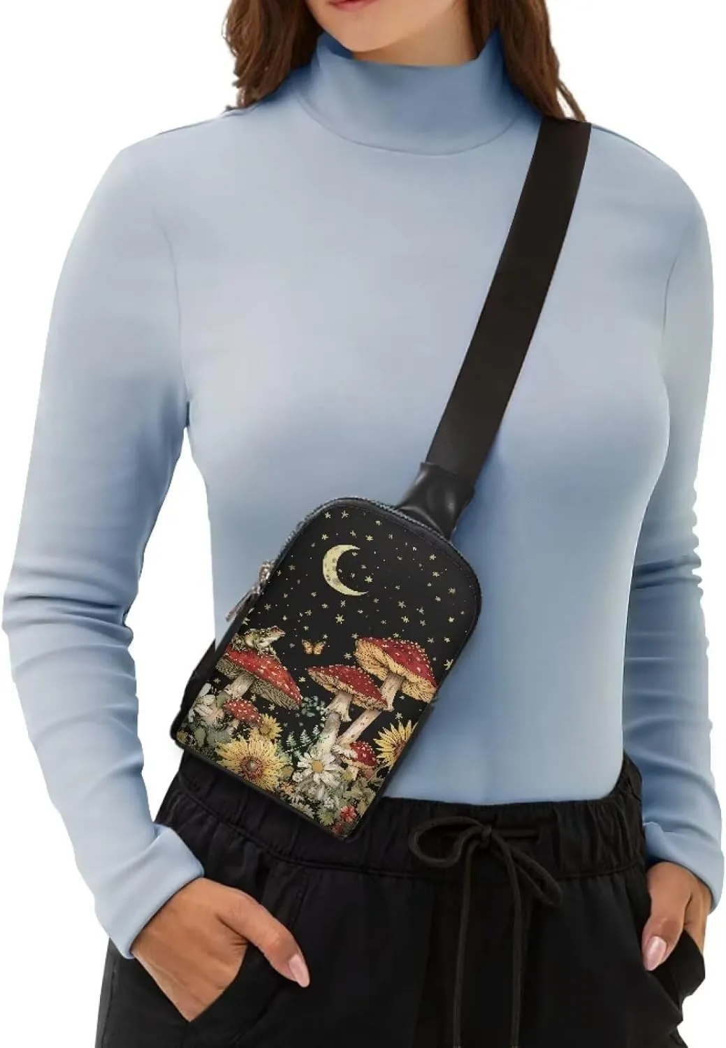 Fashion Mushroom Crossbody Backpack for Women Chest Bag Small Satchel Purses Portable Convenient Mini Sling Backpack Can Match Various Outfits for Daily Use