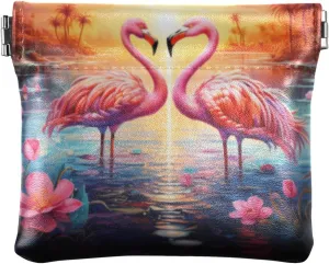 Flamingos in Lotus Pond Leather Squeeze Coin Purse Pouch Wallet Change Purse for Woman Girls