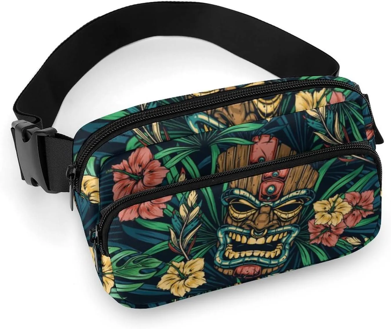 Hawaiian Tropical Tribal Belt Bag Fanny Pack Crossbody Hibiscus Palm Leaves Fashion Waist Packs With Adjustable Strap For Men Women Travel Hiking Cycling Running
