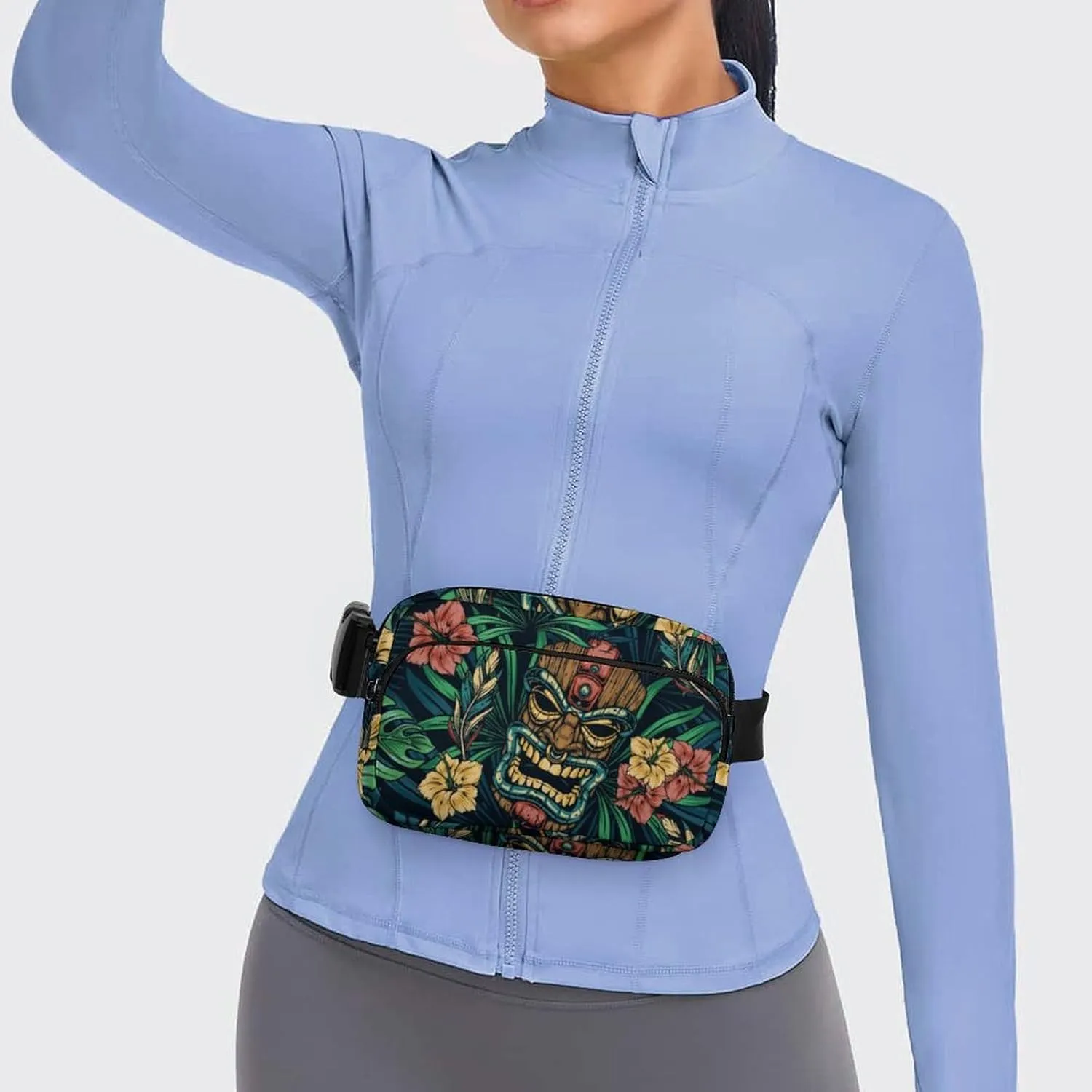 Hawaiian Tropical Tribal Belt Bag Fanny Pack Crossbody Hibiscus Palm Leaves Fashion Waist Packs With Adjustable Strap For Men Women Travel Hiking Cycling Running