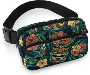 Hawaiian Tropical Tribal Belt Bag Fanny Pack Crossbody Hibiscus Palm Leaves Fashion Waist Packs With Adjustable Strap For Men Women Travel Hiking Cycling Running