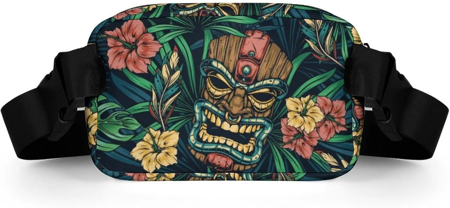 Hawaiian Tropical Tribal Belt Bag Fanny Pack Crossbody Hibiscus Palm Leaves Fashion Waist Packs With Adjustable Strap For Men Women Travel Hiking Cycling Running