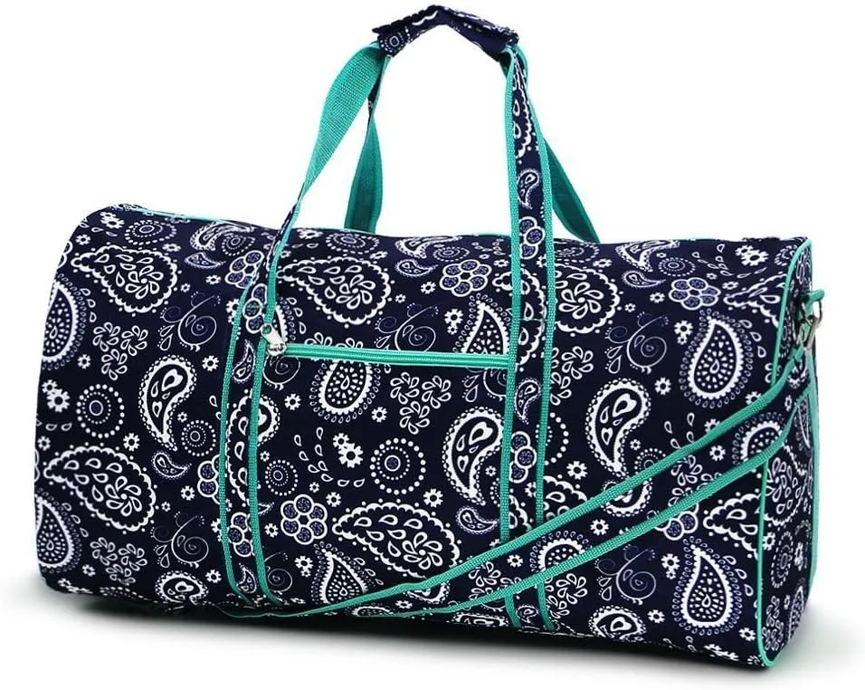 High Fashion 21 in Print Duffle (Navy White Paisley - No Embroidery)