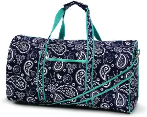 High Fashion 21 in Print Duffle (Navy White Paisley - No Embroidery)