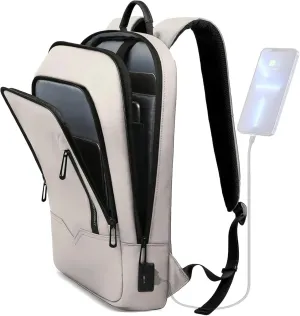 hk Backpack for Men Business Slim Backpack with USB Charger Computer Lightweight Anti-theft Travel (White, 17.3 Inch)