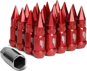 J2 Engineering 20Pcs M12 x 1.25 7075-T6 Aluminum 80mm Spiked Cap Lug Nut w/Socket Adapter (Red)
