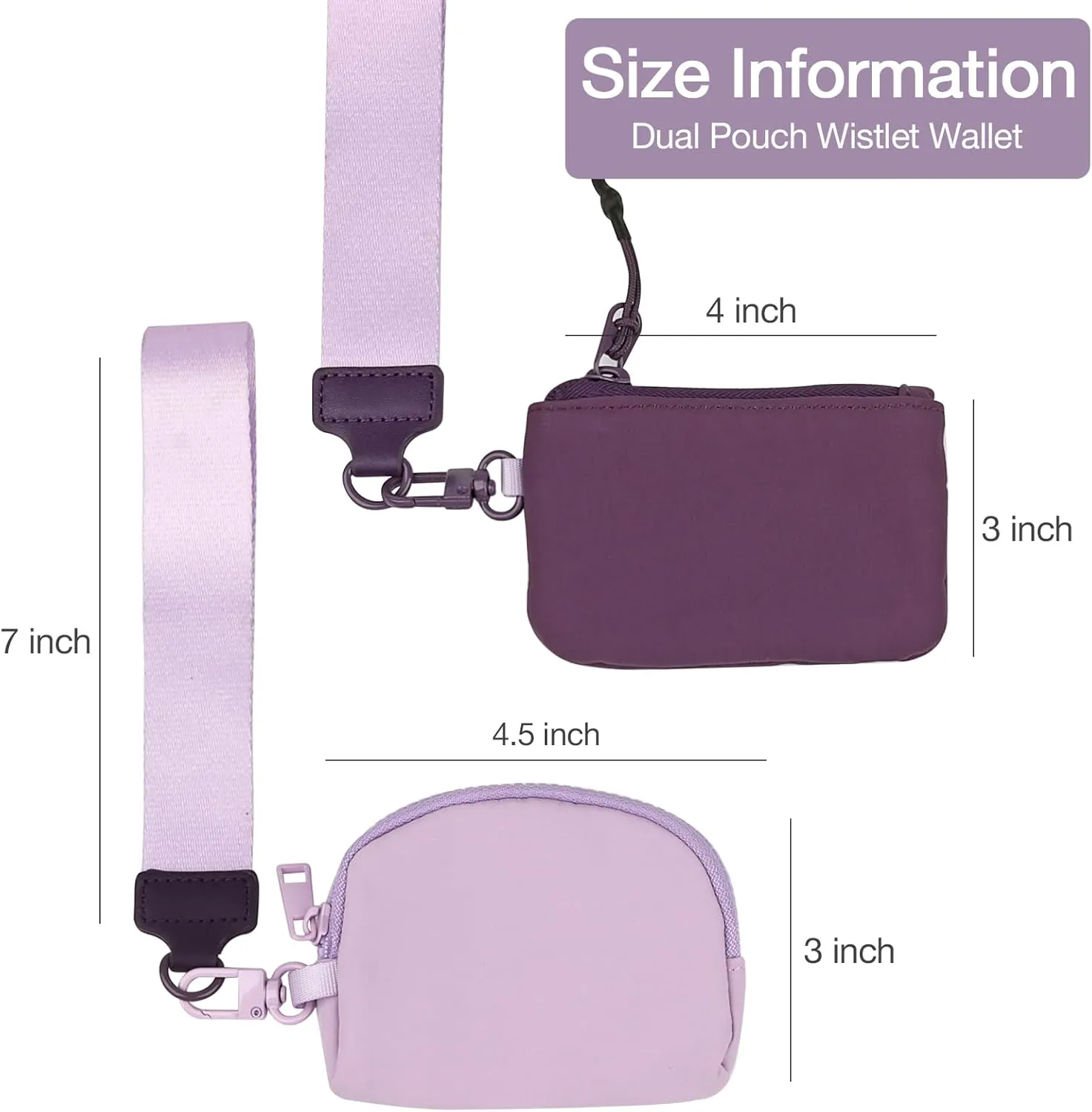 Keychain Wristlet Wallet Mini Zip Coin Around Clutch Purse for Women Dual Pouch Credit Card Holder Cute Key Chain Wrist Bag (Purple)