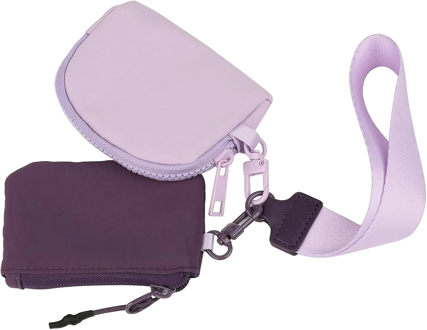Keychain Wristlet Wallet Mini Zip Coin Around Clutch Purse for Women Dual Pouch Credit Card Holder Cute Key Chain Wrist Bag (Purple)