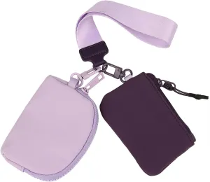 Keychain Wristlet Wallet Mini Zip Coin Around Clutch Purse for Women Dual Pouch Credit Card Holder Cute Key Chain Wrist Bag (Purple)