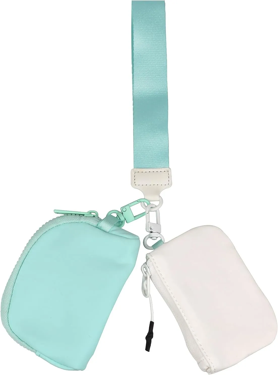 Keychain Wristlet Wallet Mini Zip Coin Around Clutch Purse for Women Dual Pouch Credit Card Holder Cute Key Chain Wrist Bag (White Light Green)