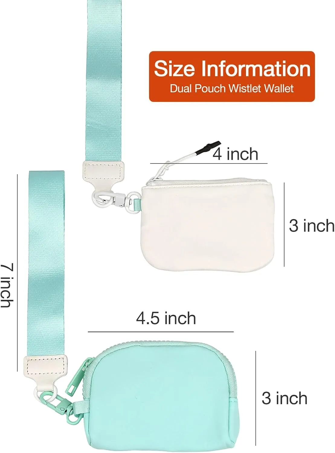 Keychain Wristlet Wallet Mini Zip Coin Around Clutch Purse for Women Dual Pouch Credit Card Holder Cute Key Chain Wrist Bag (White Light Green)