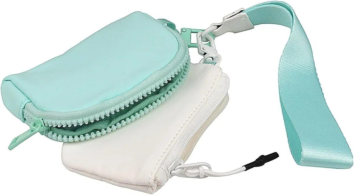 Keychain Wristlet Wallet Mini Zip Coin Around Clutch Purse for Women Dual Pouch Credit Card Holder Cute Key Chain Wrist Bag (White Light Green)
