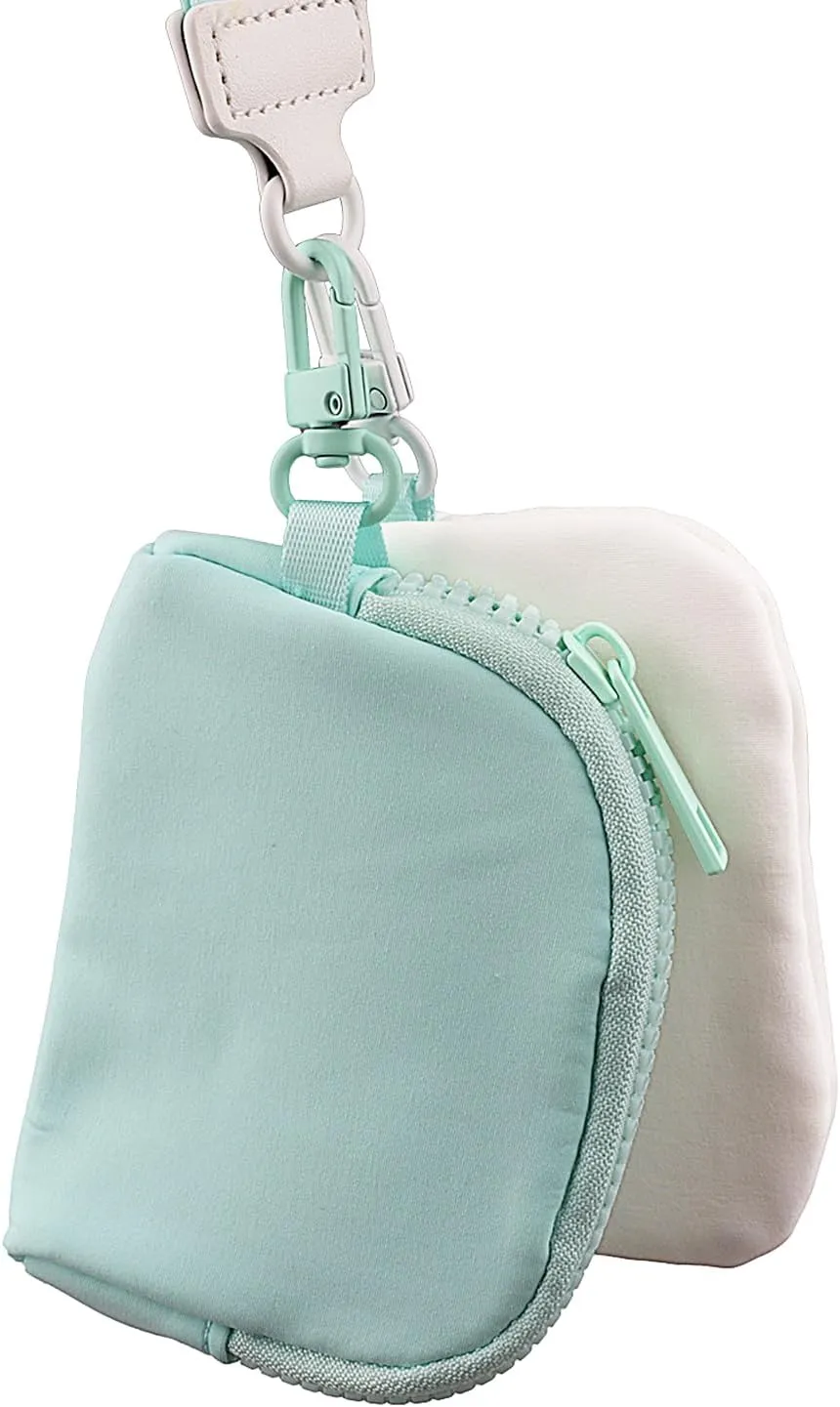 Keychain Wristlet Wallet Mini Zip Coin Around Clutch Purse for Women Dual Pouch Credit Card Holder Cute Key Chain Wrist Bag (White Light Green)