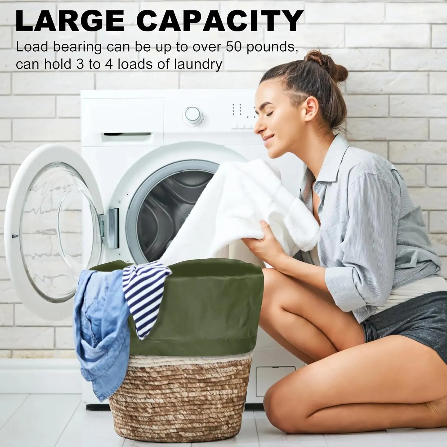Laundry Bag Backpack, 27 x 34Sturdy Laundry Bag with Shoulder Straps Drawstring Closure Heavy Duty Foldable Laundry Backpack for College, Travel, Laundromat, Apartment (Green)