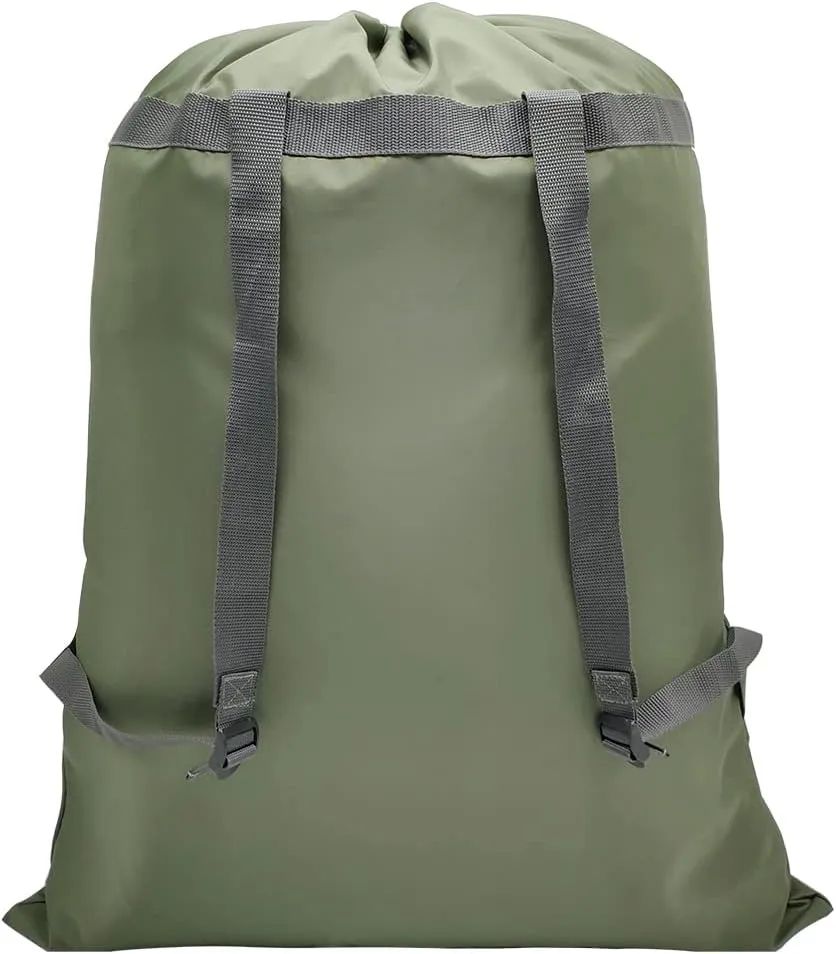 Laundry Bag Backpack, 27 x 34Sturdy Laundry Bag with Shoulder Straps Drawstring Closure Heavy Duty Foldable Laundry Backpack for College, Travel, Laundromat, Apartment (Green)