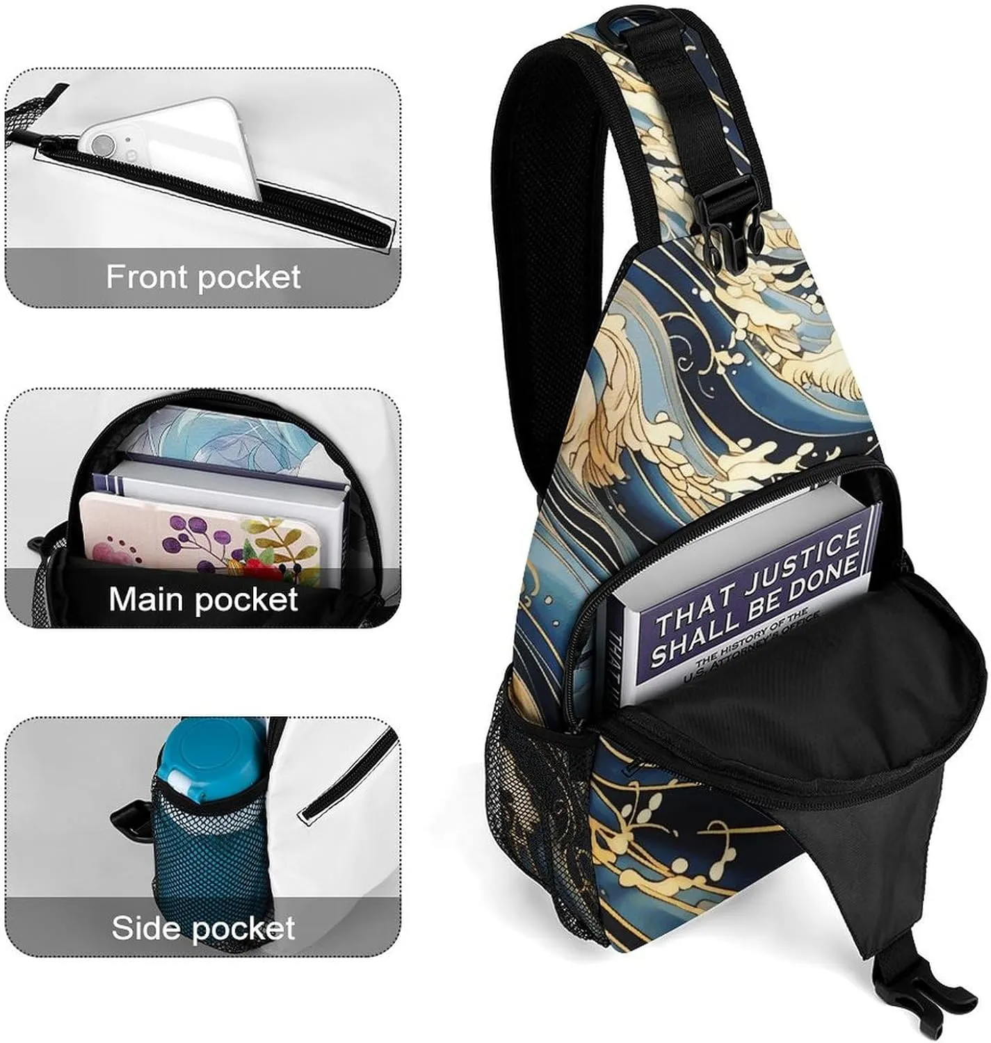 Lightweight Chest Bag Crossbody Bag Blue Wave Pictures Sling Backpack for Women Men Sports Travel