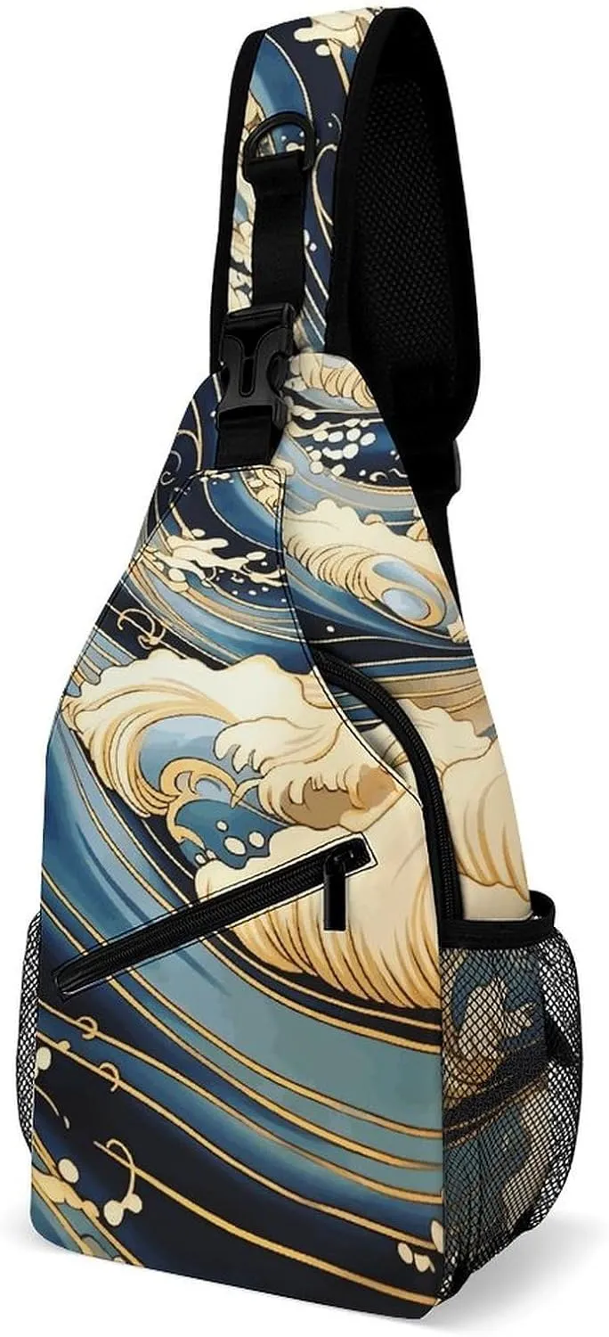 Lightweight Chest Bag Crossbody Bag Blue Wave Pictures Sling Backpack for Women Men Sports Travel