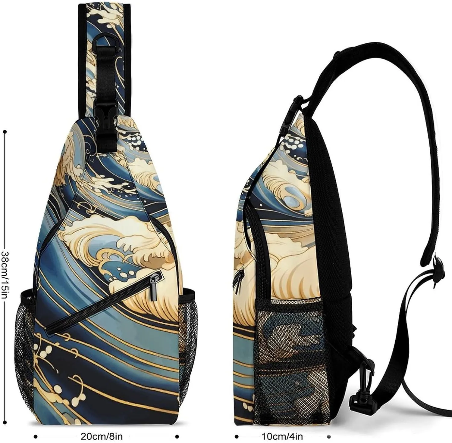Lightweight Chest Bag Crossbody Bag Blue Wave Pictures Sling Backpack for Women Men Sports Travel