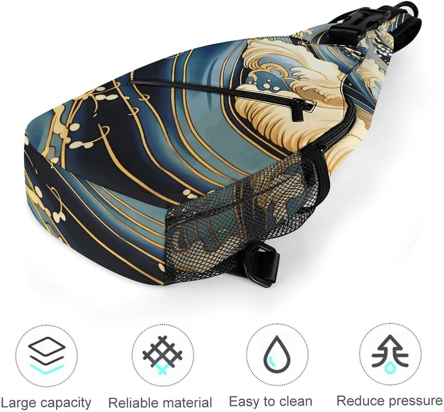 Lightweight Chest Bag Crossbody Bag Blue Wave Pictures Sling Backpack for Women Men Sports Travel
