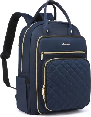 LOVEVOOK Laptop Backpack for Women, 15.6 Inch Computer Backpack for Teacher Nurse with Water Resistant, Lightweight Travel Work Backpack with USB Charging Port, Quilted Commuter Backpack purse, Blue