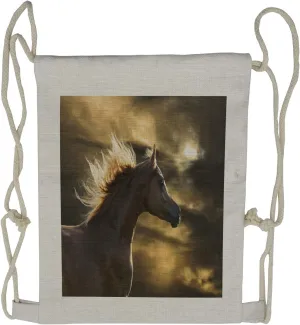 Lunarable Horse Drawstring Backpack, Chestnut Horse Cloudy Sunset, Sackpack Bag