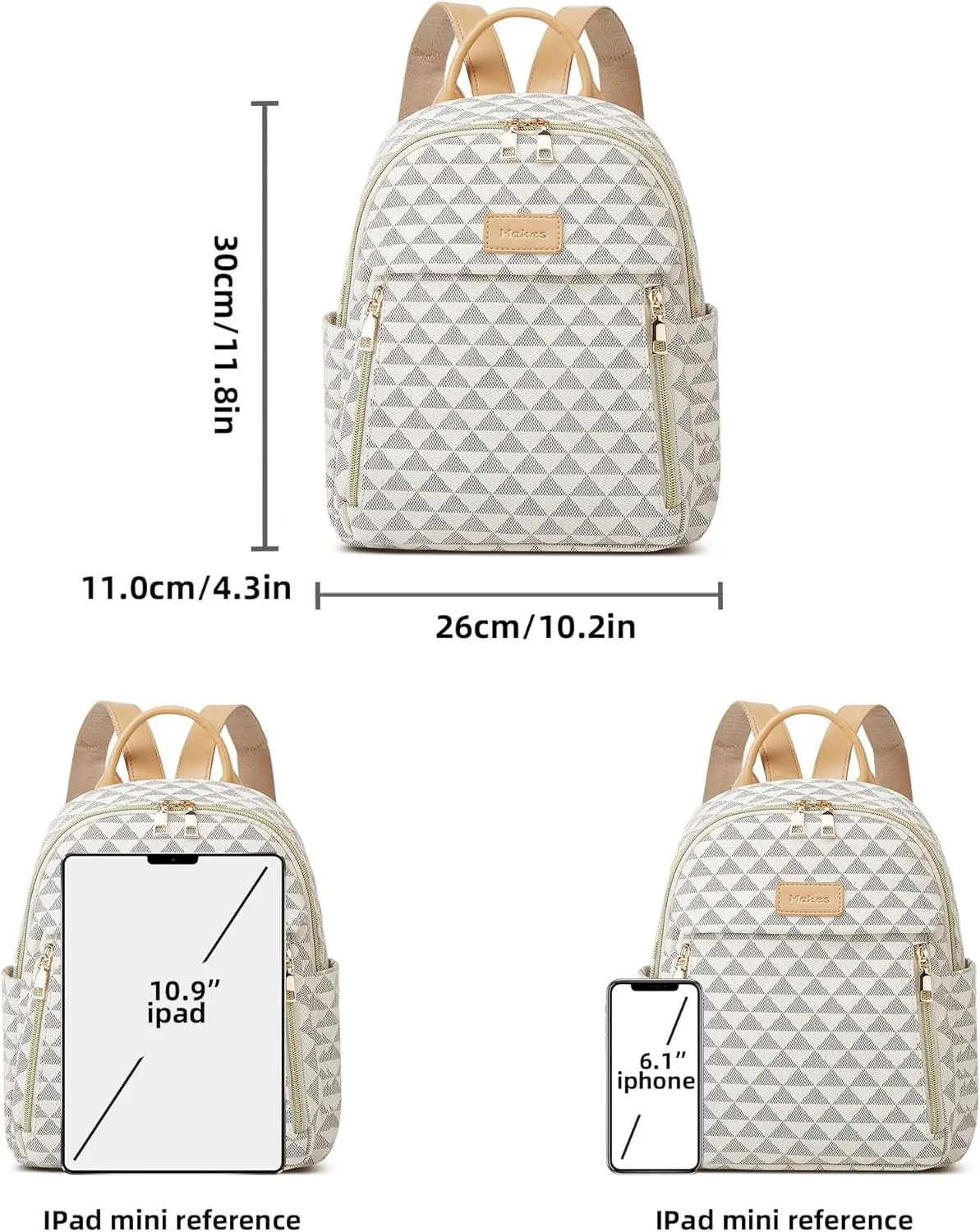 Makes Mini Backpack for Women, Stylish Daypack Purse Handbag Small Casual Daily Travel Bag, Lady Girls Gifts for Work School, 2pcs Sets 11 Inch