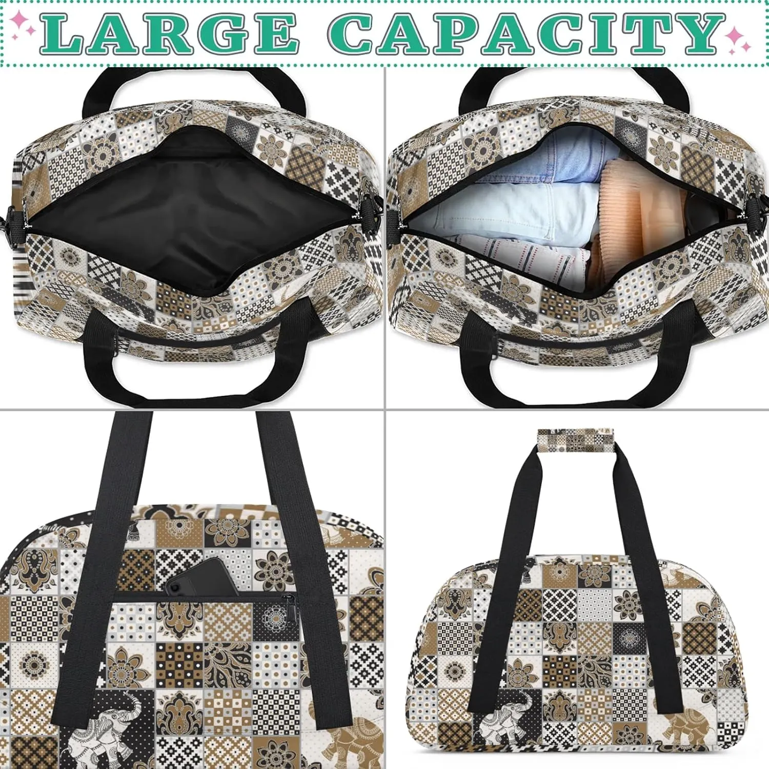 Mandala Elephant 18 inch Small Gym Bag for Women and Men, Lightweight Carry On Weekender Bag Mini Duffel Bag for Travel Sports Workout