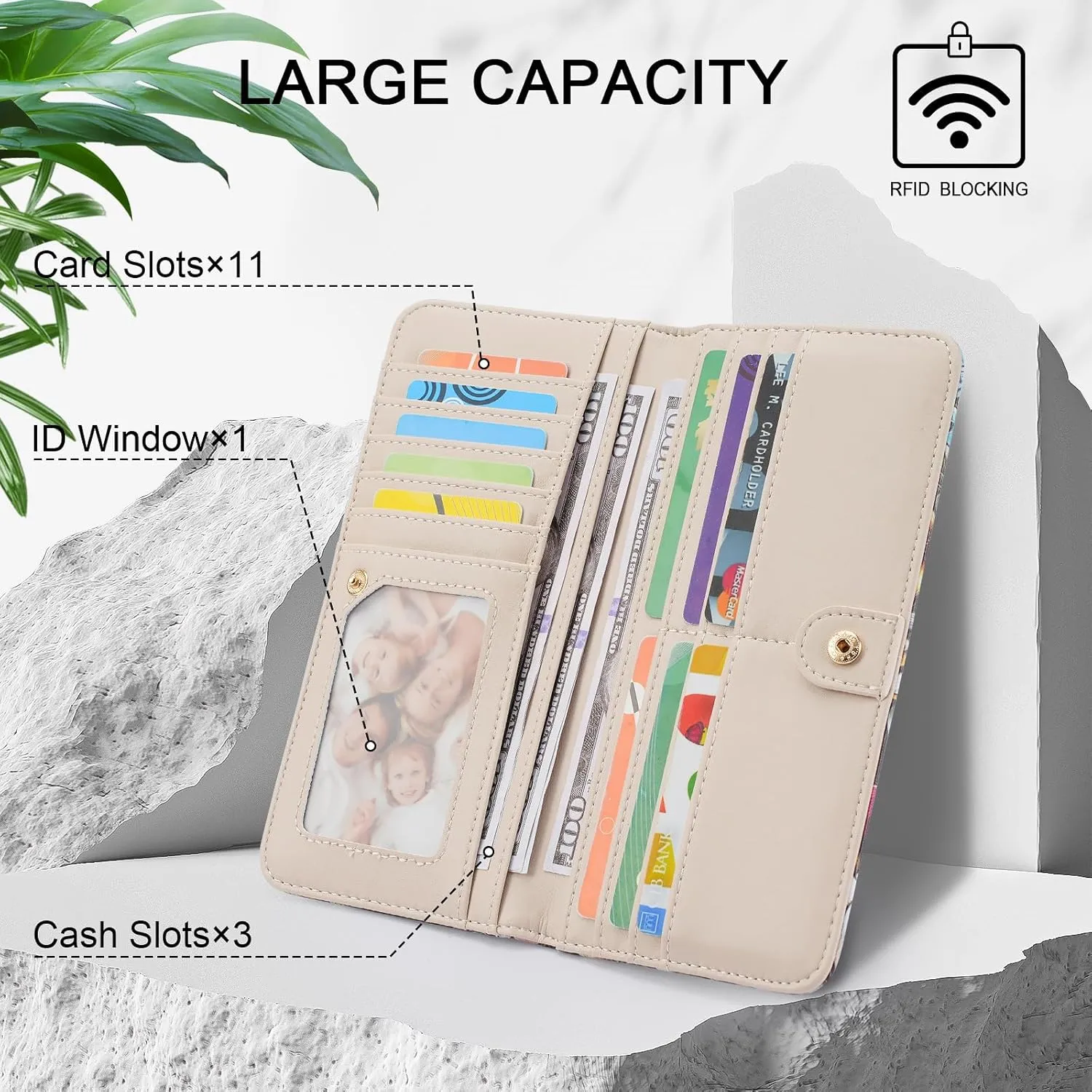 MEITRUE Ultra Slim Wallet for Women - Thin Leather RFID Blocking Bifold Clutch with 11 Card Slots