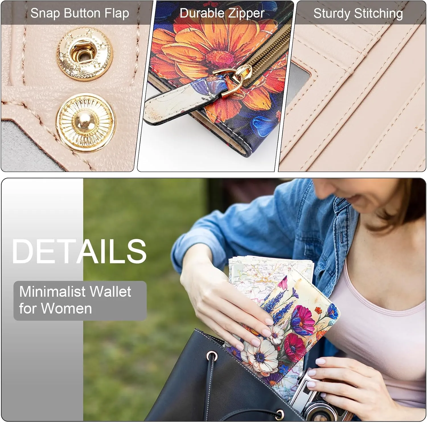 MEITRUE Ultra Slim Wallet for Women - Thin Leather RFID Blocking Bifold Clutch with 11 Card Slots